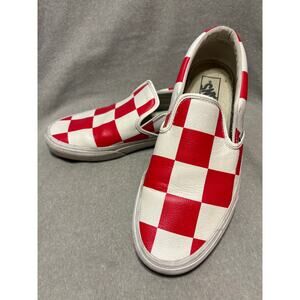 Vans Leather Check Red White Men’s 9 Women’s 10.5 Classic Skate Slip On Shoes